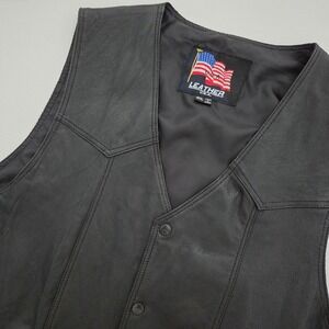 USA Leather Mens Black Leather Vest 3XL‎ Embroidered Cross Biker